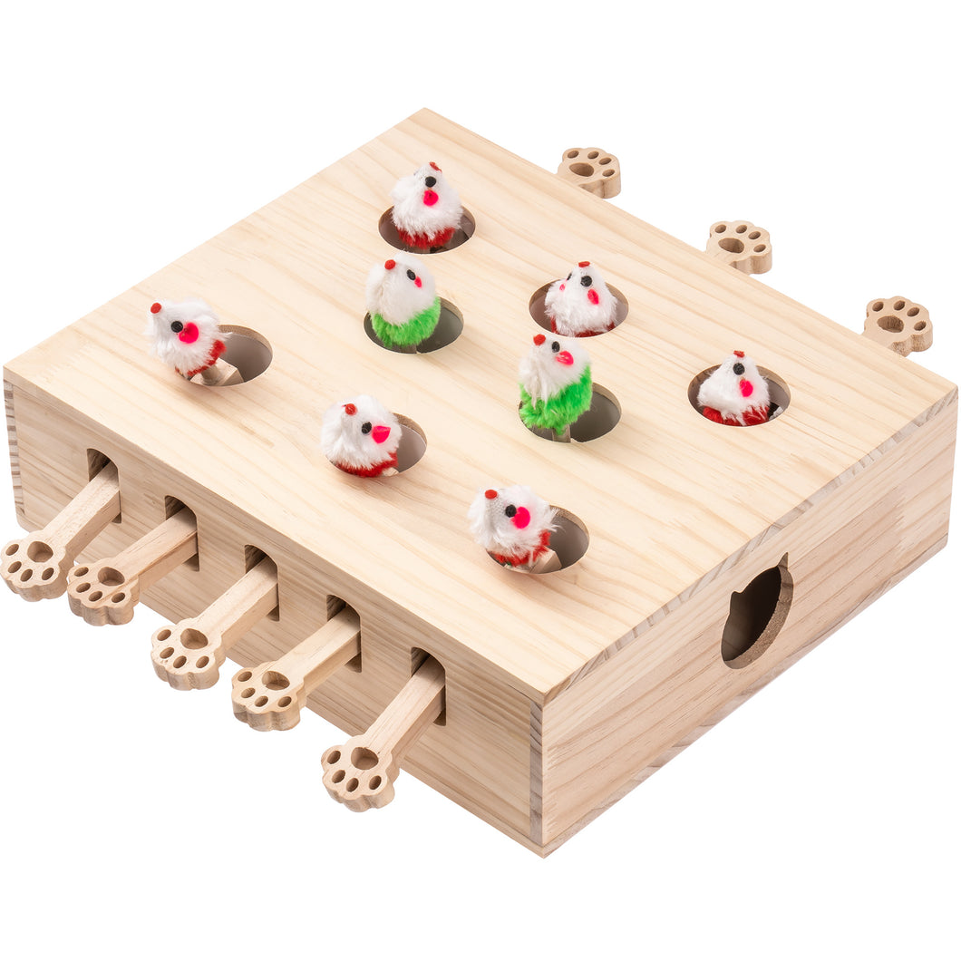 Mewoofun 8 Holes Cat Toys Interactive Whack-a-mole Solid Wood Toys for Indoor